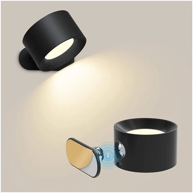 Applique murale magnétique rechargeable sans fil avec télécommande, pivotante à 360°, LED cylindrique à intensité variable, éclairage d’ambiance | Sansoti