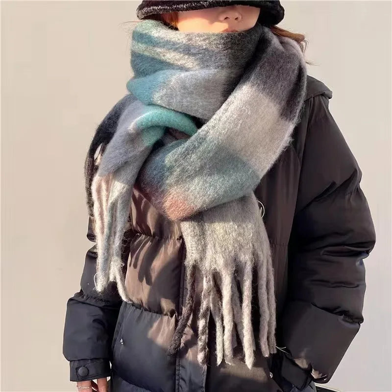 Gradient Winter Scarf Large Size Thickly Woven Warm Wrap with Fringes Soft Scarf for Women 7 Colors | Sansoti