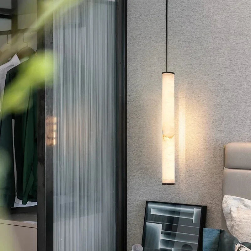 LED-Hanglamp Natuursteen Koper Marmer Eettafel Slaapkamer Moderne Pendelverlichting Warm Licht Interieur | Sansoti