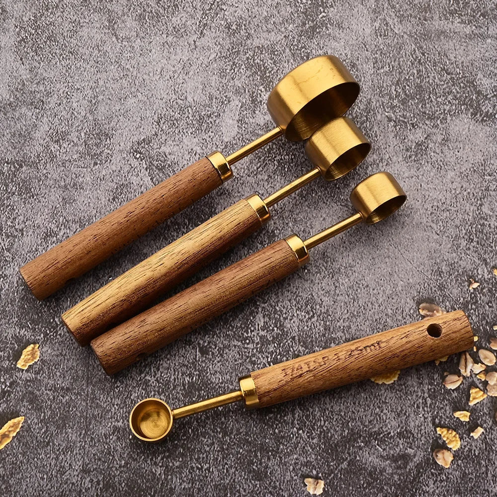 Rustiek Edelstalen Maatlepelset 8-Delig met Houten Handgrepen voor Keuken en Bakken | Sansoti