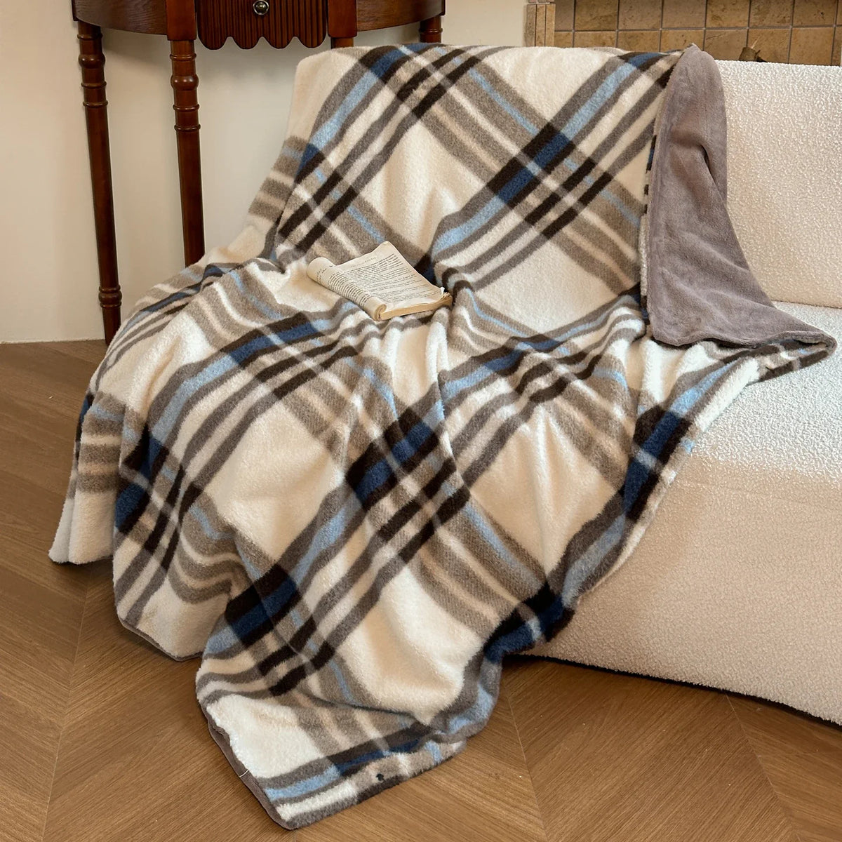 Omkeerbare Geruite Plaid Kasjmierlook Polyester Zachte Deken voor Bank Bed Reizen Sjaal Herfst Winter Thuis | Sansoti