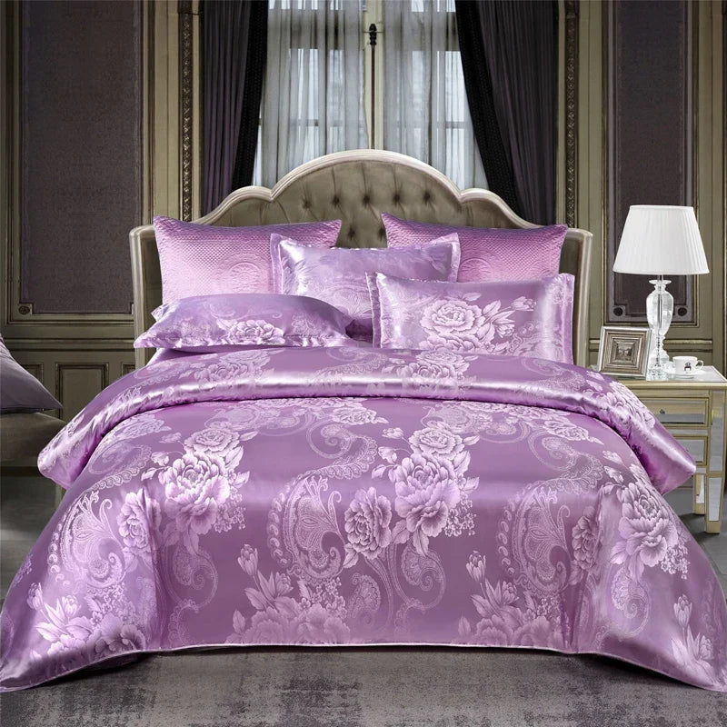 Satijnen Jacquard Dekbedovertrek Set 220x240 Tweepersoons Zomer Beddengoed Luxe Slaapkamer Dekbed Overtrekset | Sansoti