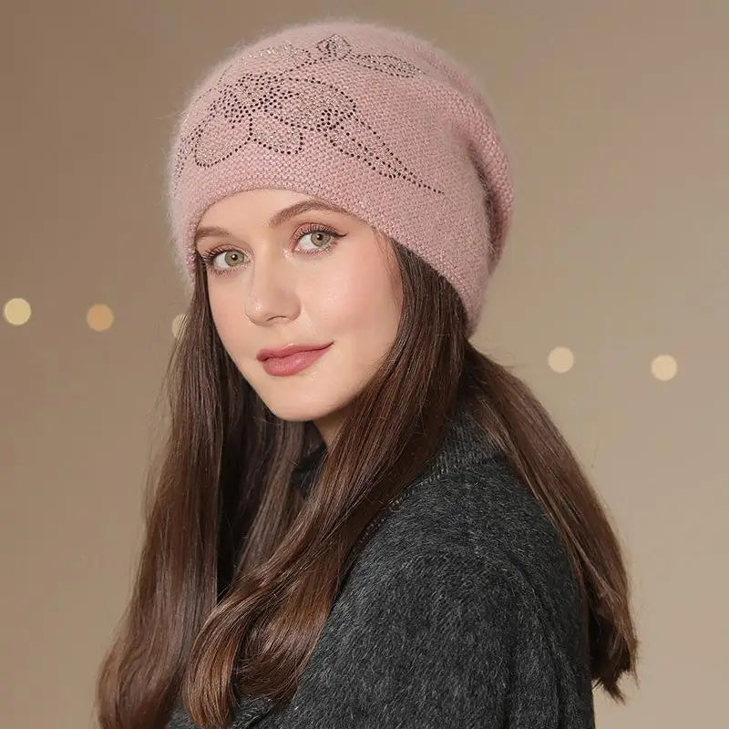 Gebreide Wintermuts Dames met Bloem Decoratie Warme Beanie Streetwear Casual Hoofdbedekking Winteraccessoire | Sansoti
