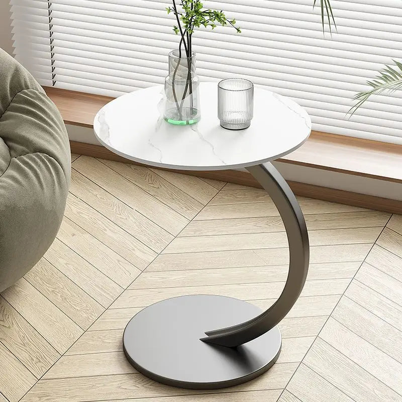 Runder Beistelltisch aus Holz und Stahl, kompakter Nachttisch im modernen Design für Wohnzimmer, Schlafzimmer oder als stilvoller Ecktisch | Sansoti