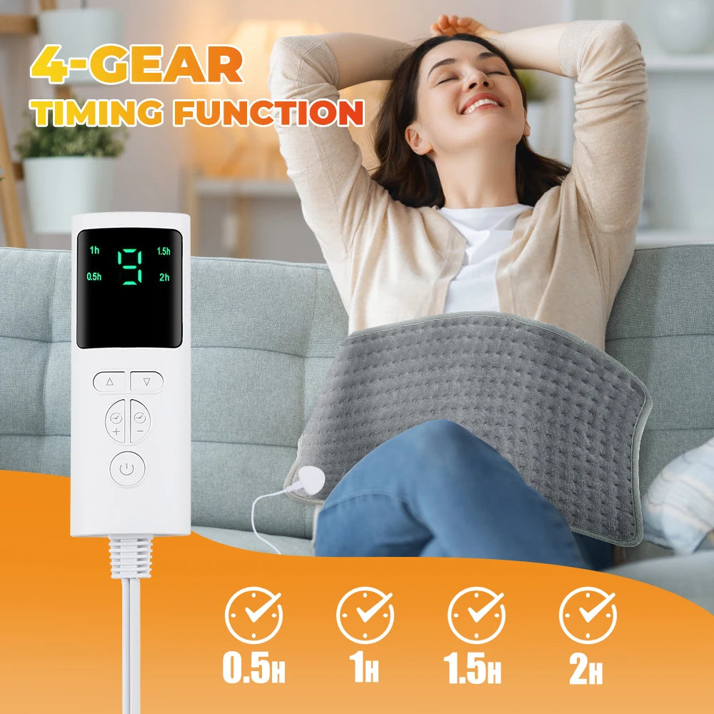 Electric Heating Pad 60x30 cm Gray Microplush Adjustable Heat 10 Settings Soft Portable | Sansoti