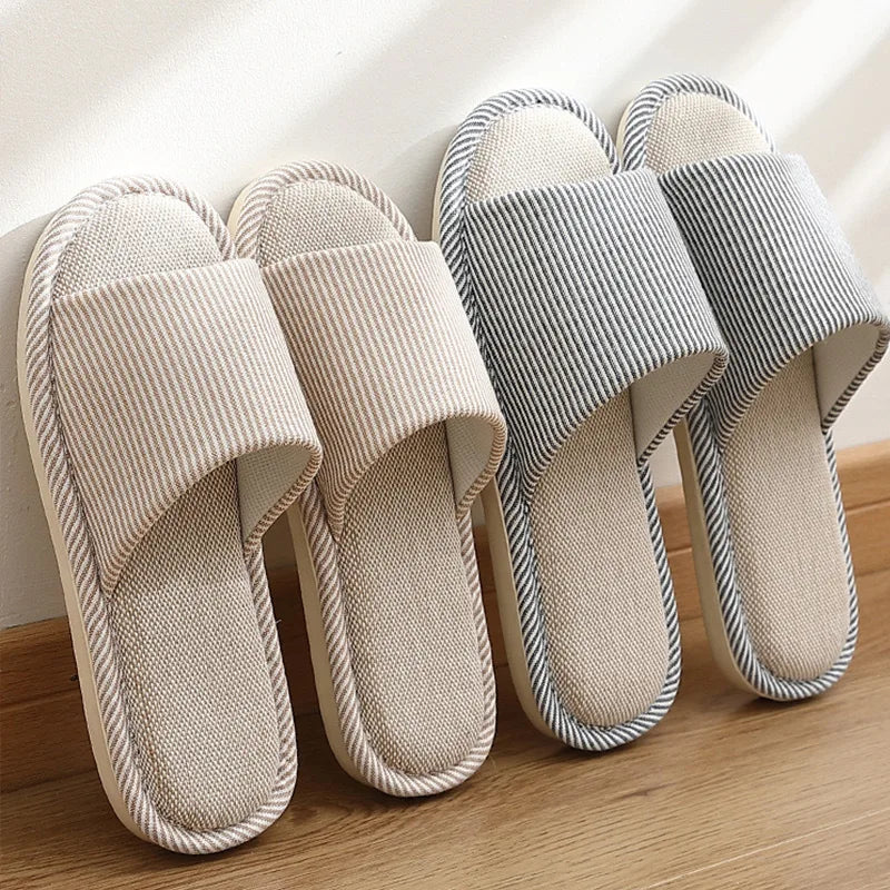 Linnen Huisslippers Unisex Lichtgewicht Indoor Open Zool Ademend Comfortabel Pantoffels Vier Seizoenen | Sansoti