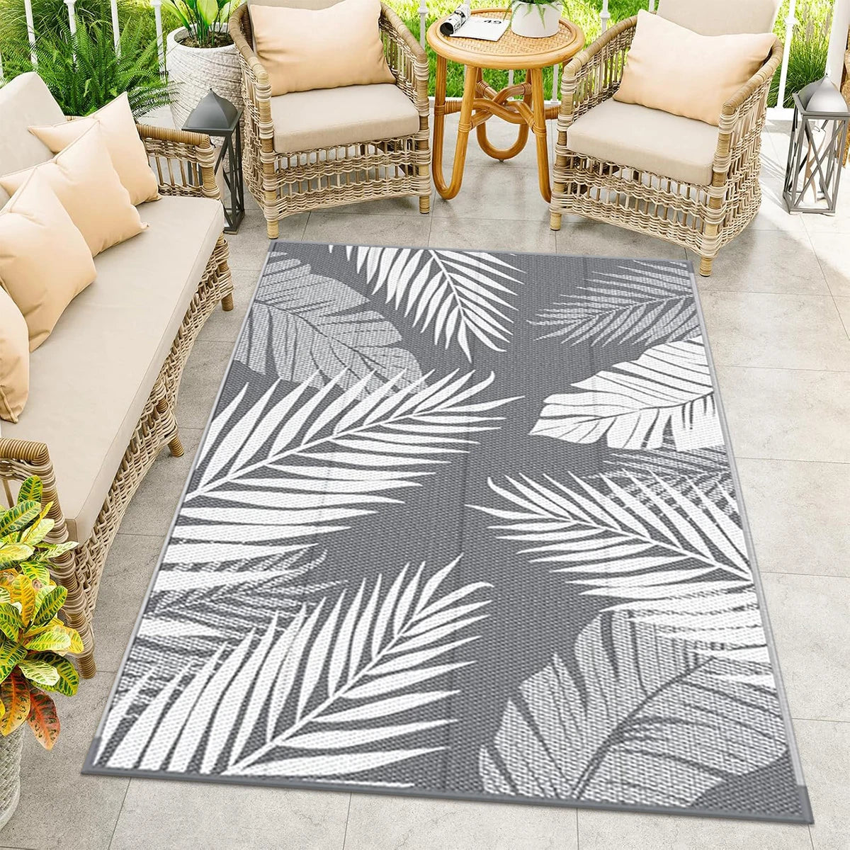 Reversible Outdoor Rug Polypropylene Waterproof Patio Mat Garden Rug Picnic Mat Double-Sided Woven 274x366cm | Sansoti