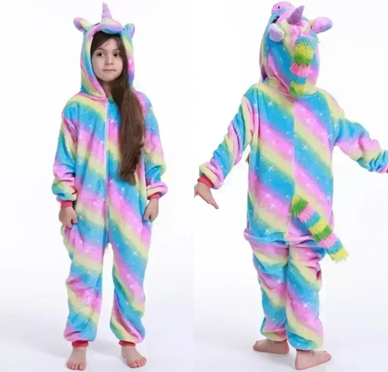 Unicorn Onesie Kind Fleece Regenboog Pyjama Met Capuchon Meisjes Huispak Verkleedpak Warm Zacht Comfortabel | Sansoti