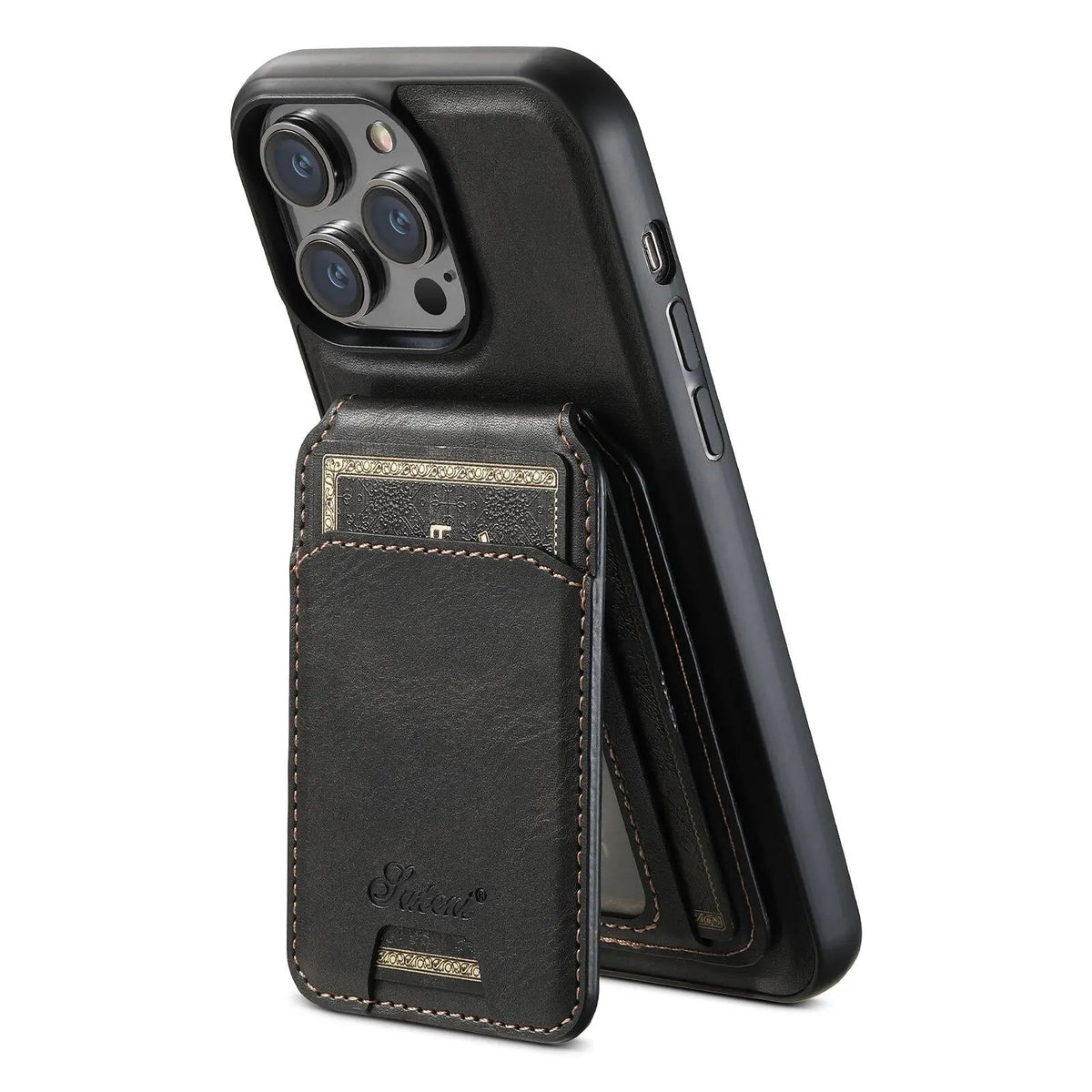 Leather Wallet Phone Case iPhone 15 Pro Max Black Brown Blue Red Khaki Cardholder Flip Case | Sansoti
