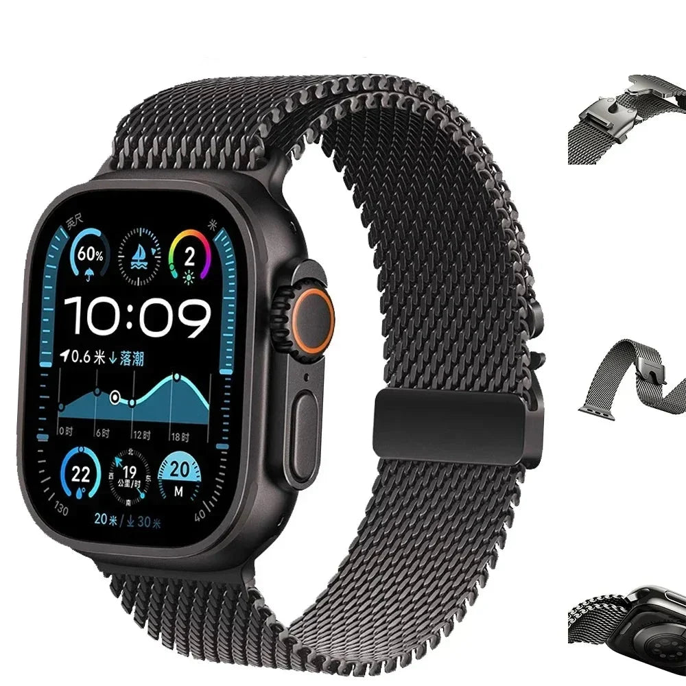 Bracelet de montre milanais en titane pour smartwatch, noir gris, réglable 38-49 mm, unisexe, élégant et confortable | Sansoti