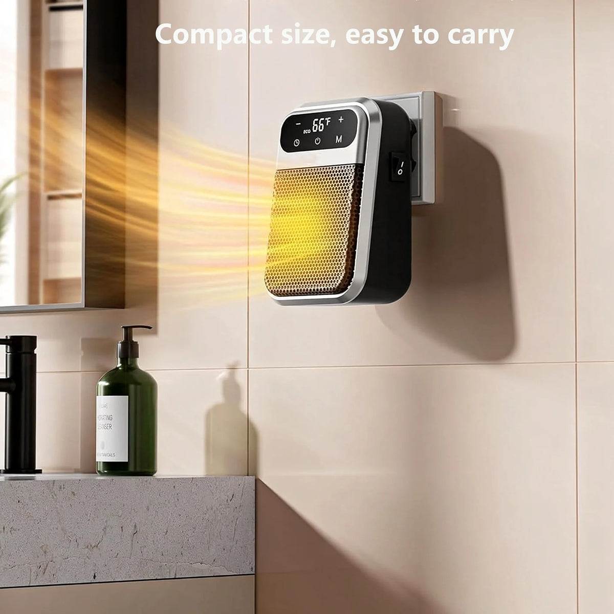 Compact Ceramic Heater 800W with Timer & Thermostat - Energy-Efficient Bathroom Heating for Small Spaces | Sansoti