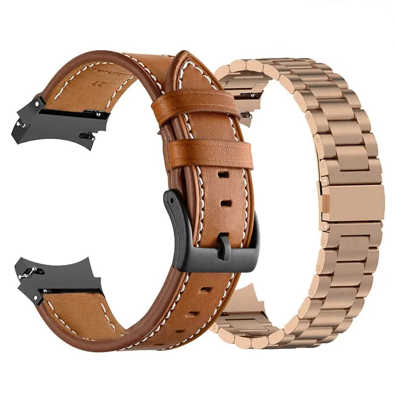 Premium Stainless Steel Leather Watch Band Galaxy Watch 5 40mm 44mm 45mm Pro Adjustable Replaceable Wristband | Sansoti