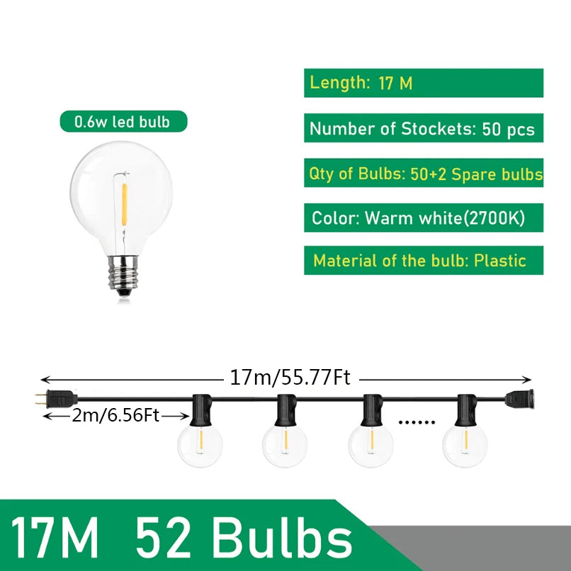 G40 LED String Lights Garden Lighting Warm White 9-26m Party Lighting Outdoor Ambient Lights Patio Garden | Sansoti