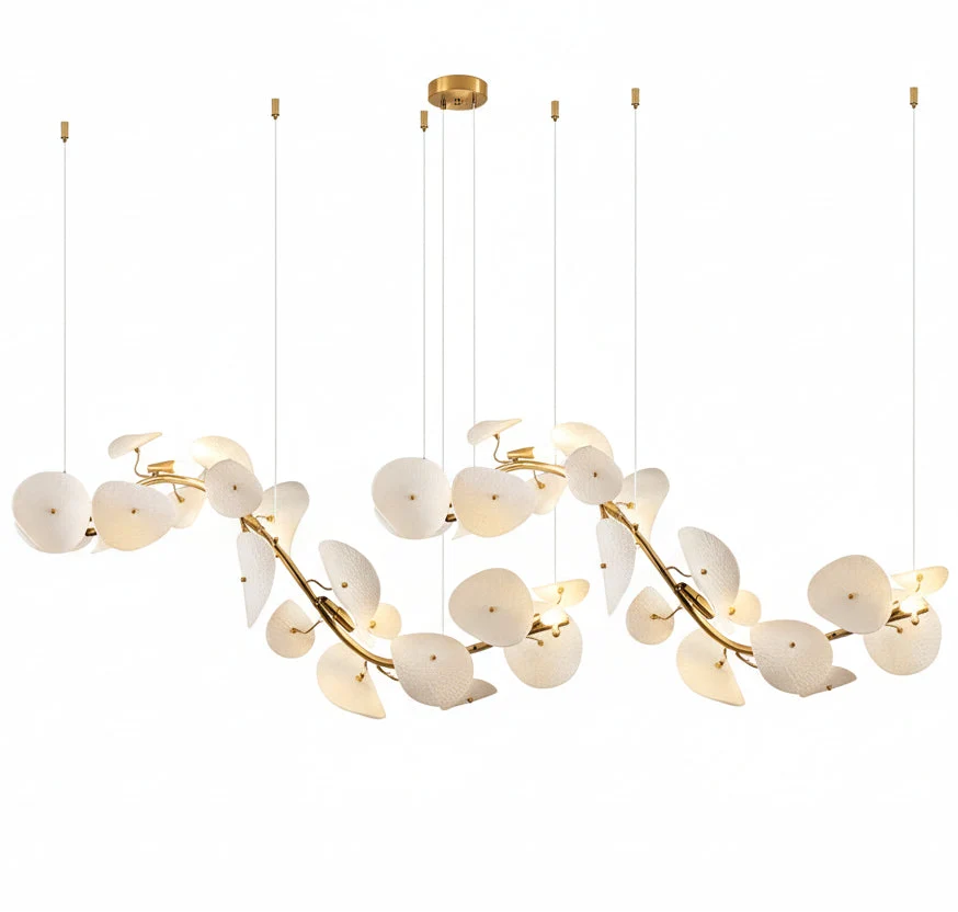 Linearer keramischer Lotus-Kronleuchter 90-160cm Weiß LED Esszimmer Wohnzimmer Moderne Designbeleuchtung Hängeleuchte | Sansoti
