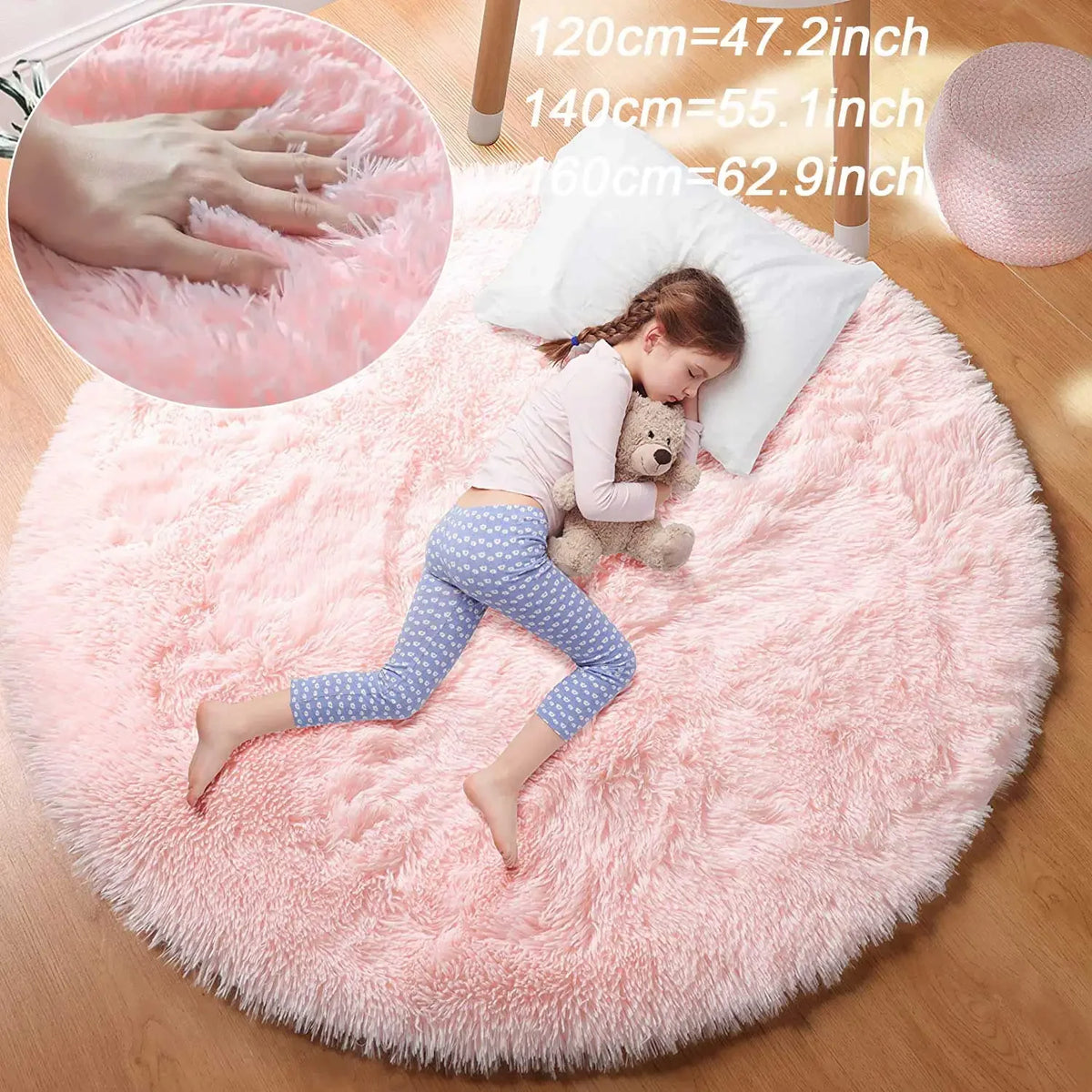 Runder hochfloriger Plüschteppich mit 45-mm-Faser, weicher Teppich für Wohnzimmer, Schlafzimmer und Kinderzimmer, dekorativ und flauschig | Sansoti