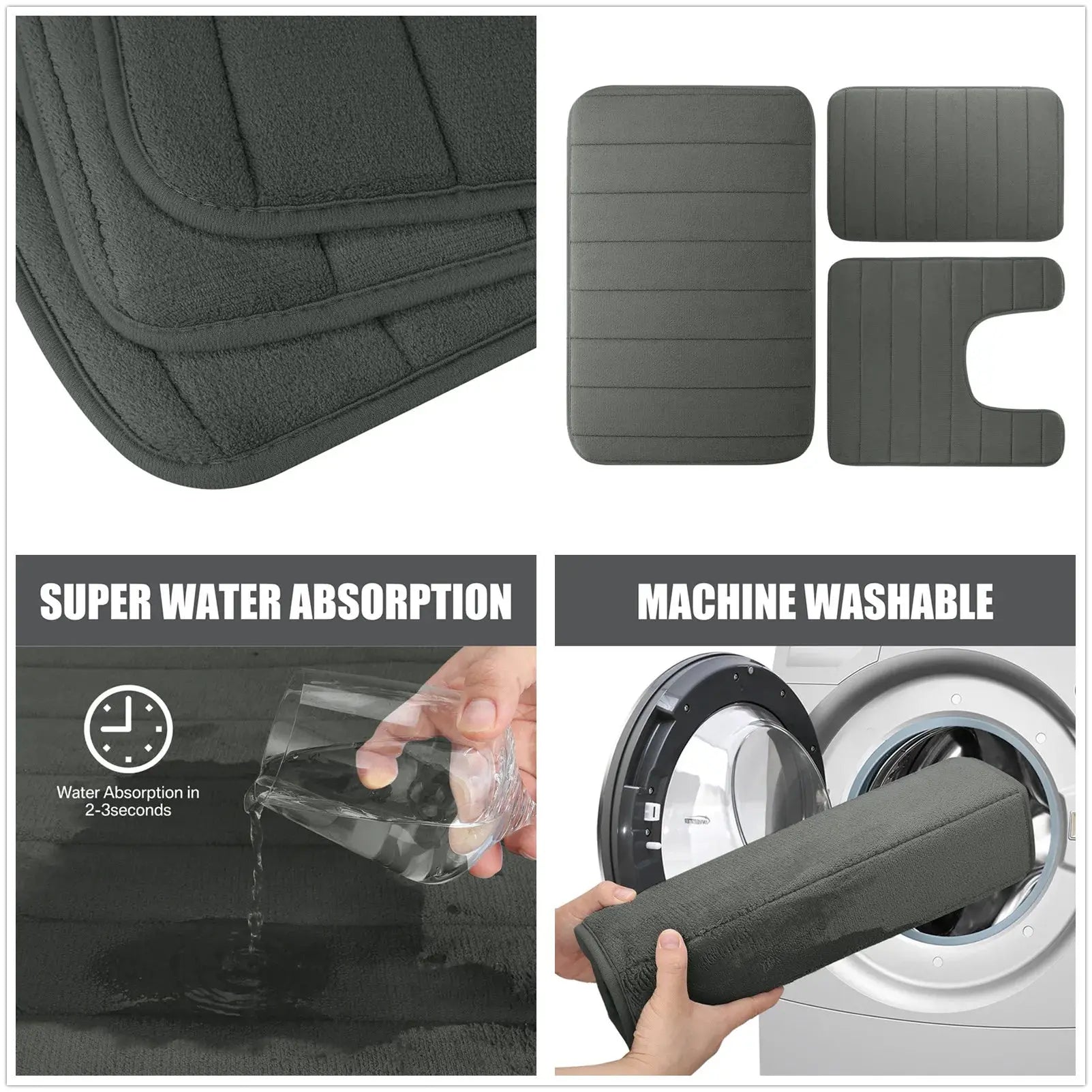Fluwelen Memory Foam Badmatten Set van 3 Stuks – Waterabsorberend Antislip Badkamertapijt met Zachte Badmat voor Toilet en Douche | Sansoti
