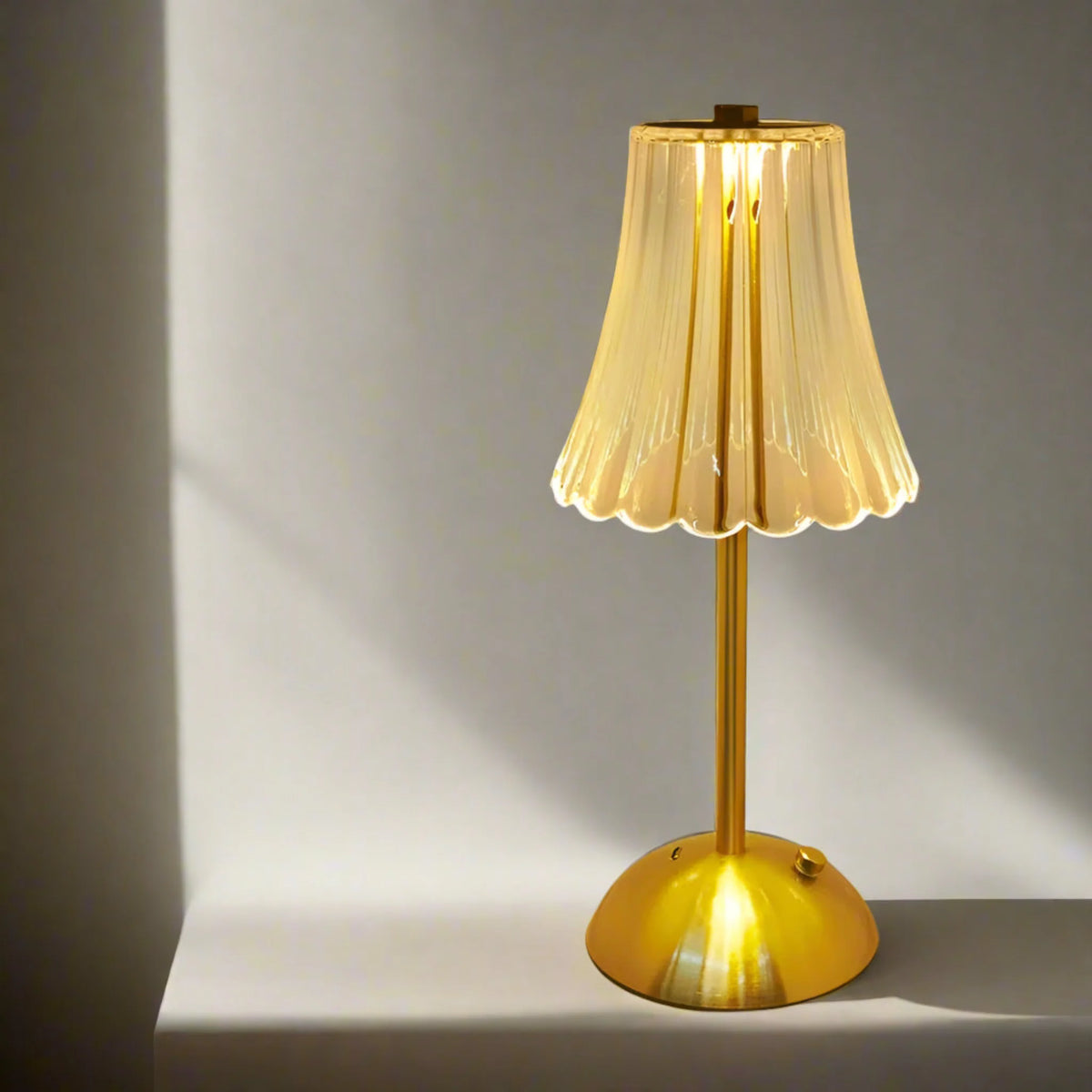 Rechargeable Crystal Gold LED Table Lamp, Cordless and Dimmable, Touch Ambient Lighting for Living Room and Bedroom | Sansoti