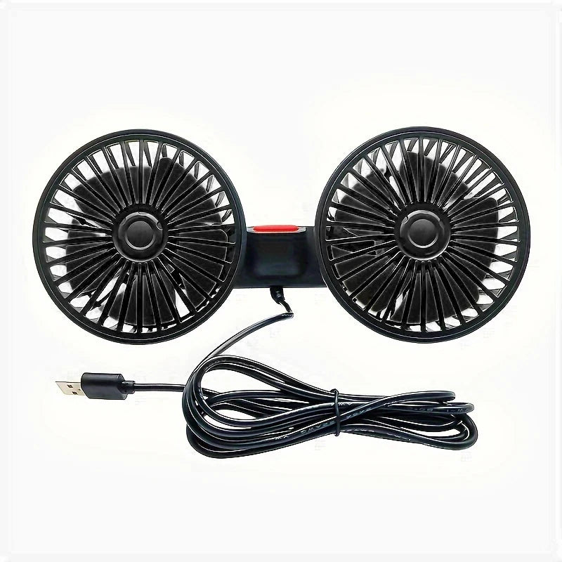 Draagbare Autoventilator met Dubbele Kop 360° Verstelbaar USB Oplaadbaar 3 Snelheden Hoofdsteun Nekkoeler voor Auto Huis Camper | Sansoti