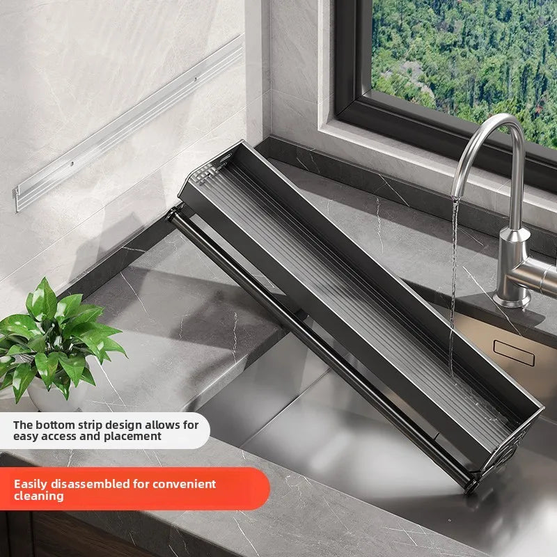 Étagère Murale Cuisine Aluminium 30-50cm Gunmetal Porte-épices Sans Perçage Support Suspendu Organisateur Cuisine Porte-Couteaux Montage Mural | Restfield