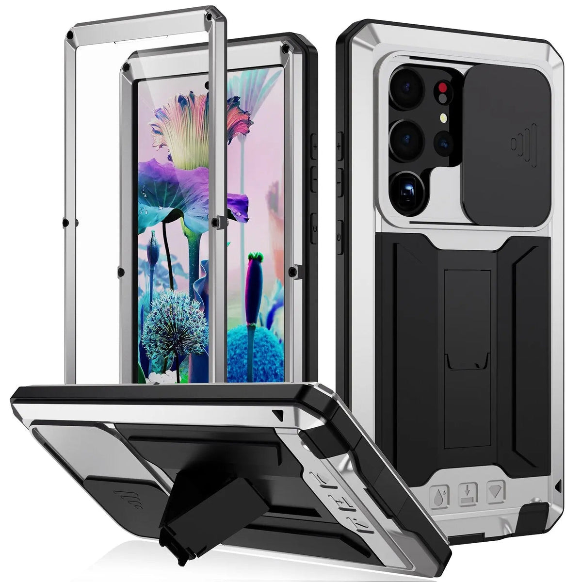 360° Aluminum TPU Shockproof Phone Case with Stand Kickstand Wireless Charging Protection | Sansoti