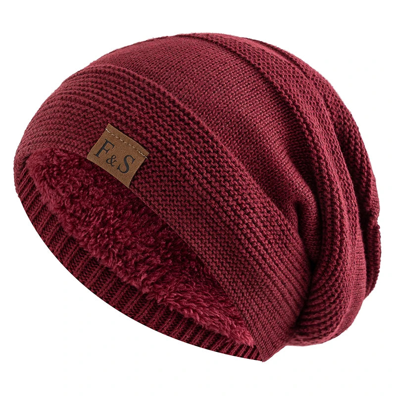Knitted Slouchy Beanie Winter Hat Lined with Fleece Unisex Casual Streetwear Adults Head Circumference 56-60cm | Sansoti