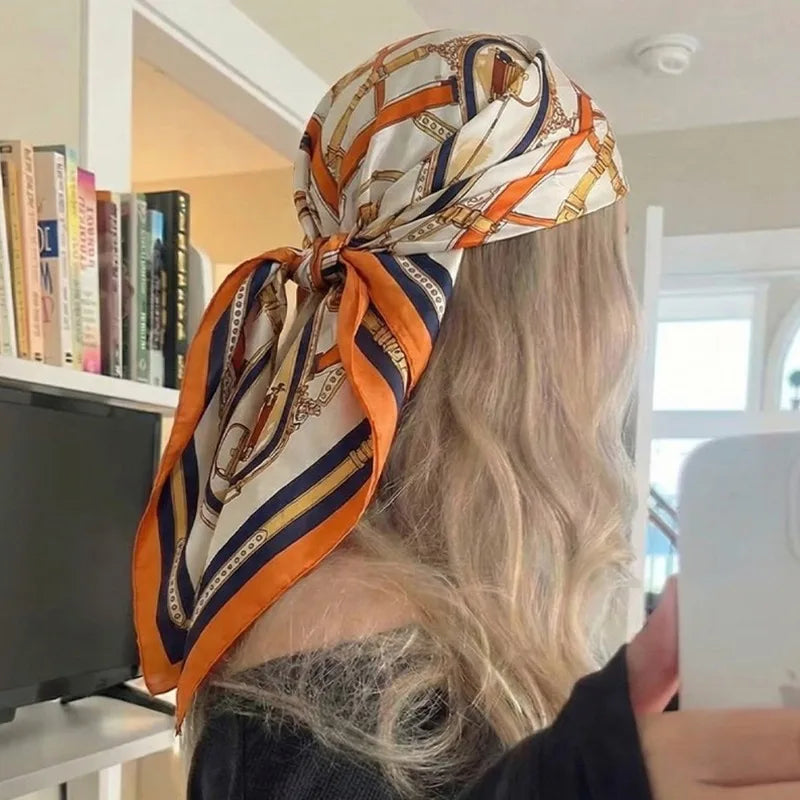 Square Satin Scarf Women's Headband Floral Print Multifunctional Accessory Head Bag Decoration | Sansoti
