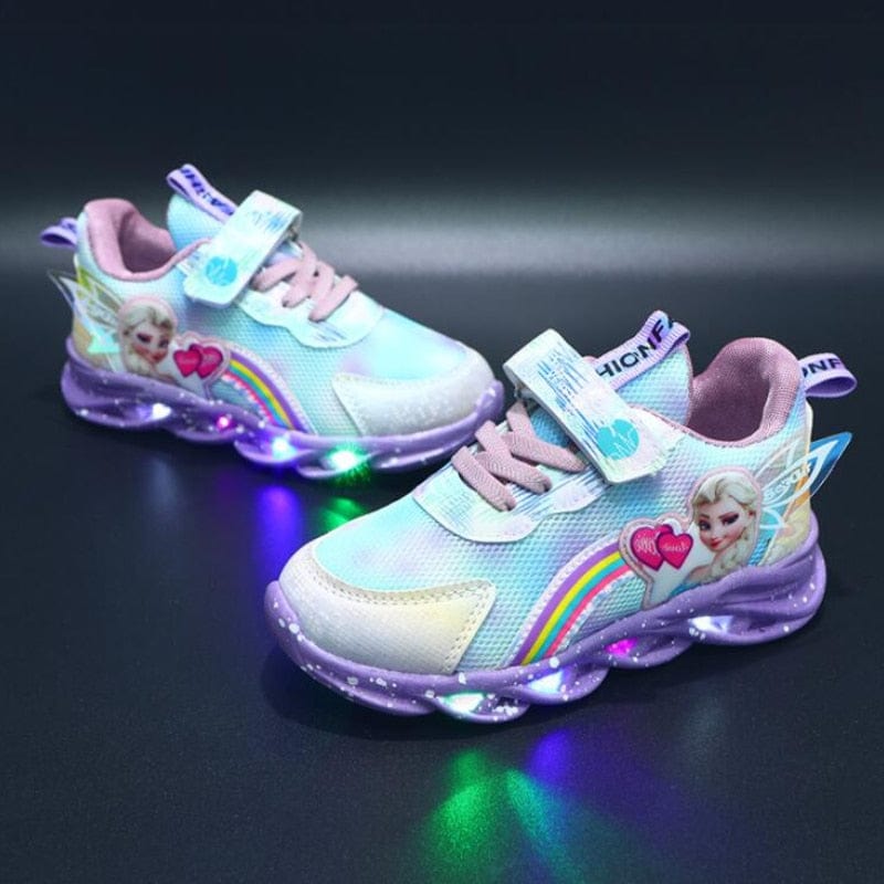 LED kinderschoenen glitter regenboog roze klittenband spelen wandelen lichtgevende sneakers meisjes | Sansoti