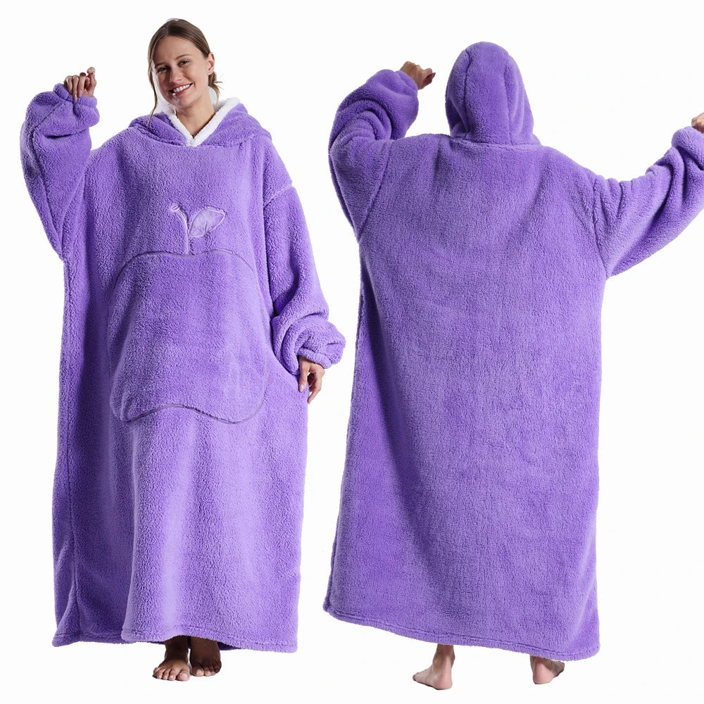 Draagbare Deken met Capuchon en Mouwen 140cm Pluche Fleece Oversized Universele Maat Huisdeken Loungewear | Sansoti