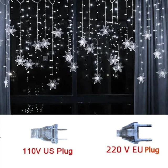 LED snowflake curtain light 320cm, decorative, with eight modes, copper wire, warm white, atmospheric party lighting | Sansoti