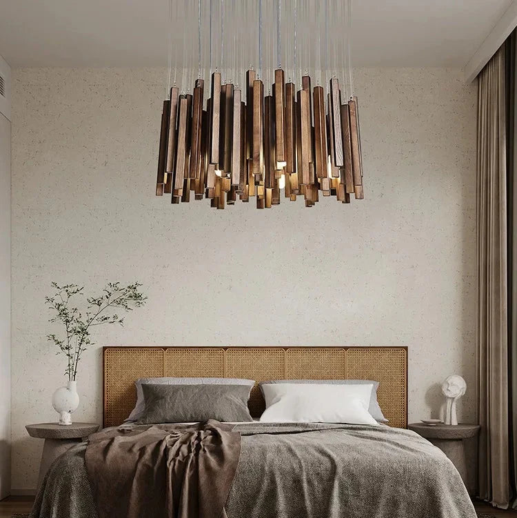 Retro Houten Kroonluchter Japans Design LED Verlichting voor Eetkamer Woonkamer Slaapkamer Hanglamp Sfeer | Sansoti