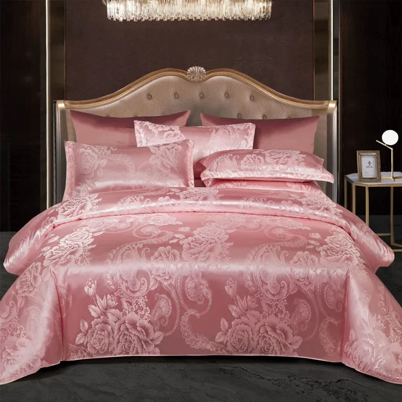 Satijnen Jacquard Dekbedovertrek Set 220x240 Tweepersoons Zomer Beddengoed Luxe Slaapkamer Dekbed Overtrekset | Sansoti