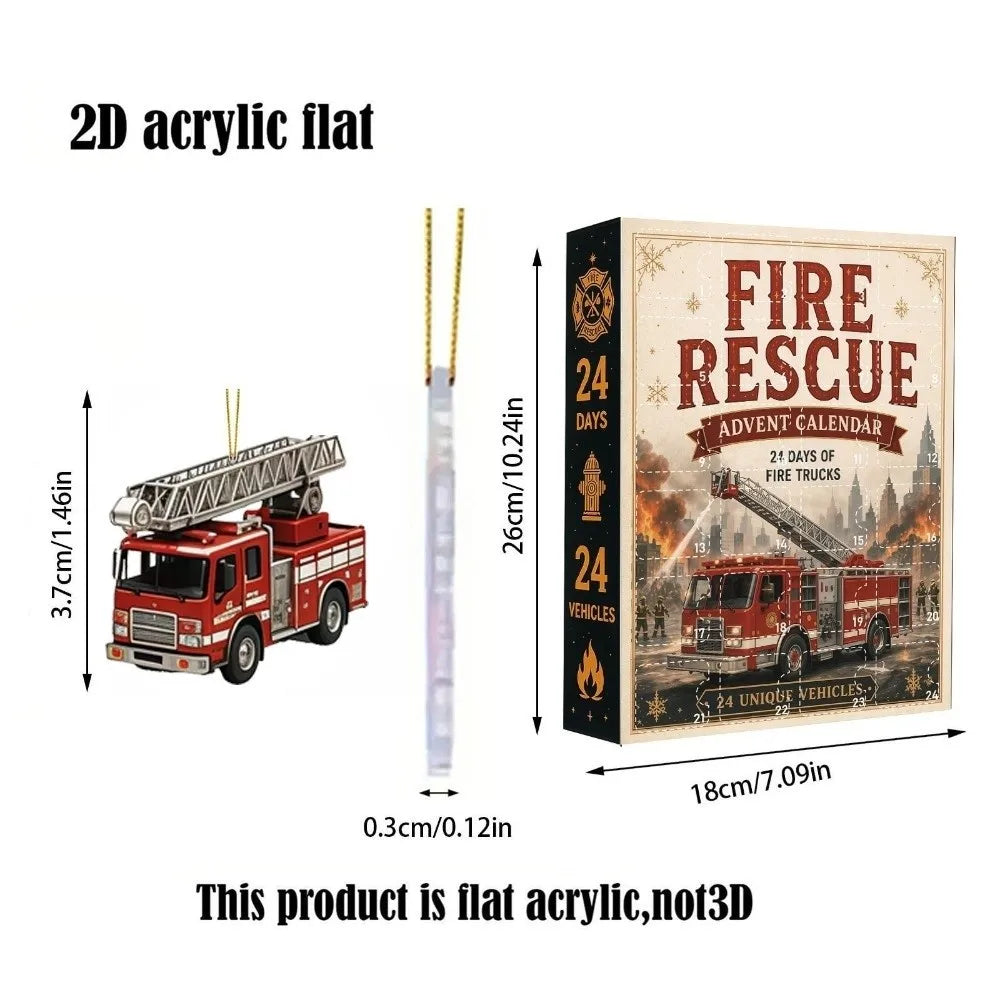 Advent Calendar 24 Days Emergency Vehicles Acrylic Ornaments Christmas Tree Christmas Decoration Gift for Children Vehicle Theme | Sansoti