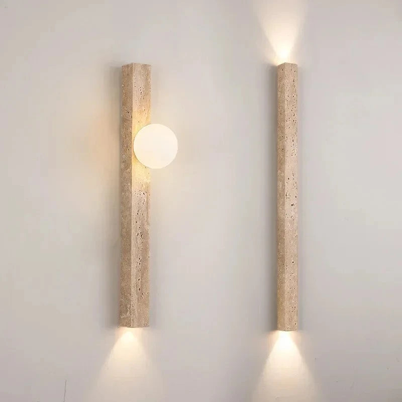 Japandi Wandleuchte Stein Travertin LED Khaki Wabi-Sabi Stimmungslicht Wohnzimmer Schlafzimmer Esszimmer Lange Wandkerzenhalter 90-260V | Restfield