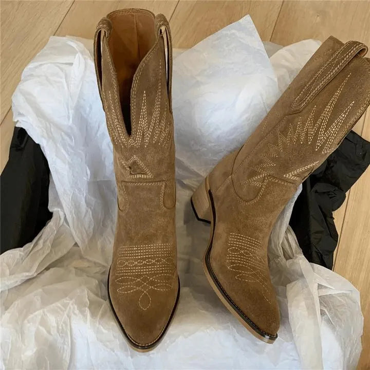 Western Laarzen Vrouwen Hoge Schacht Stoer Stijlvol Kunstleer Dames Cowboystijl Mode Kniehoog Comfortabel | Sansoti