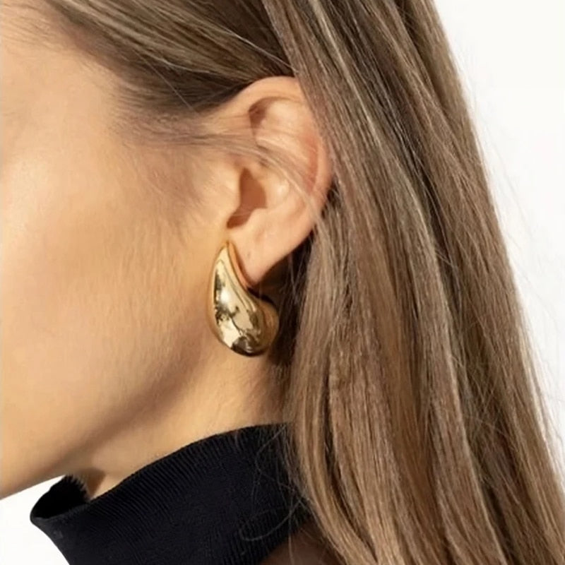 Chunky Teardrop Earrings Stainless Steel Gold or Silver Elegant Drop-Shaped Statement Jewelry | Sansoti