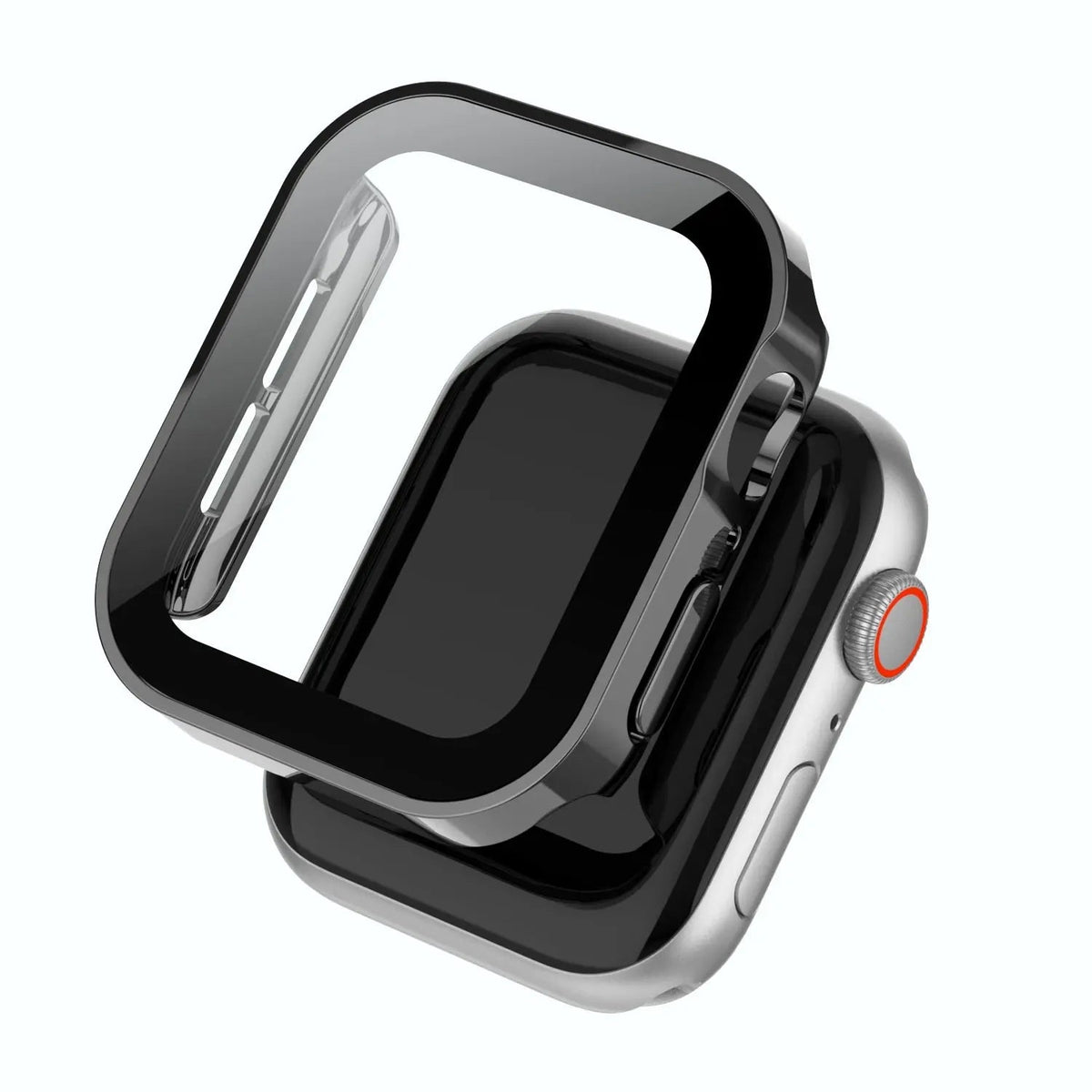 Protective Case with Tempered Glass for Smartwatch 40mm 41mm 44mm 45mm Black Silver Transparent Watch Case | Sansoti