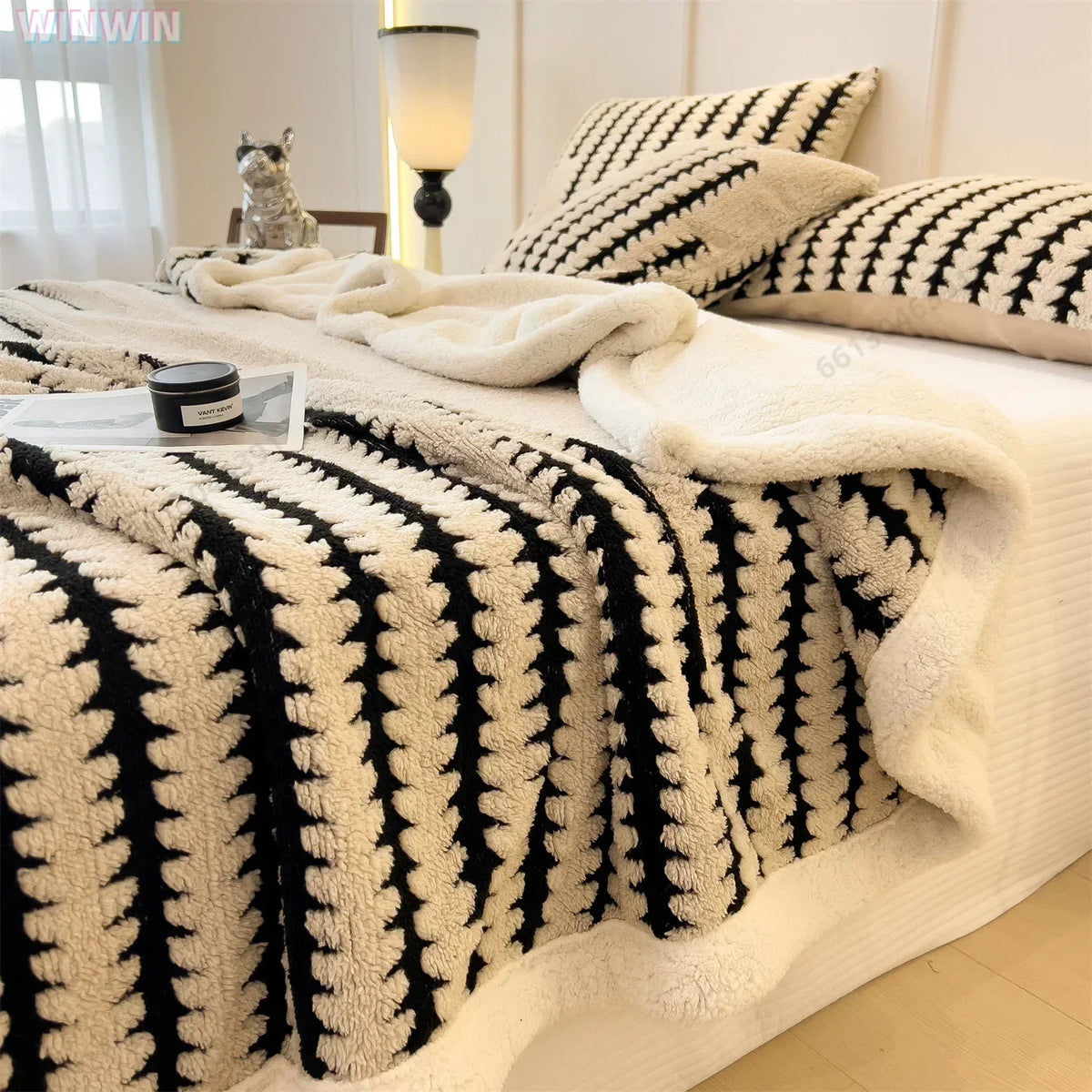 Dubbelzijdige Winterdeken Fleece Imitatiebont Geometrisch Patroon Warmtedeken Bed Bank Plaid Woonkamer | Sansoti