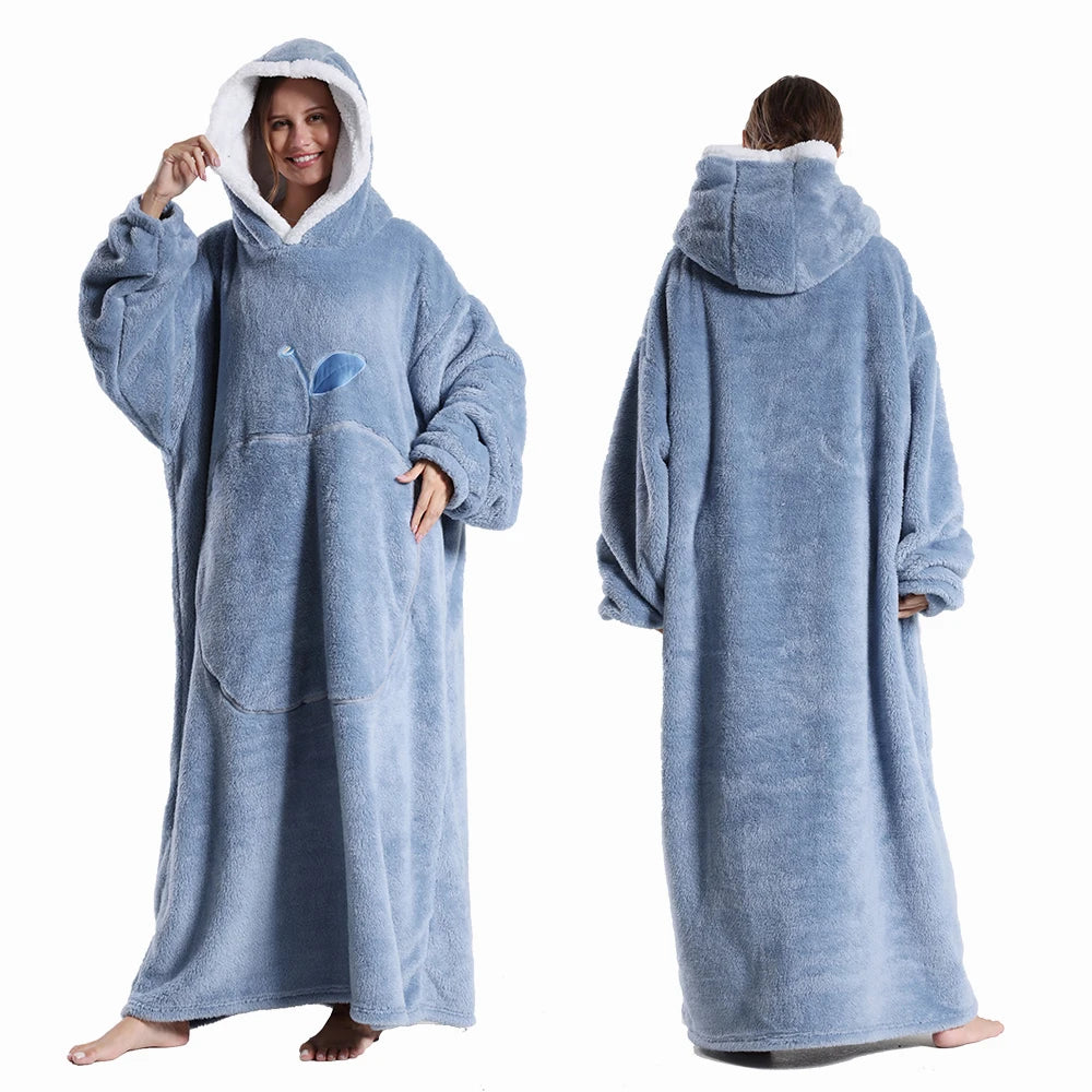 Draagbare Deken met Capuchon en Mouwen 140cm Pluche Fleece Oversized Universele Maat Huisdeken Loungewear | Sansoti
