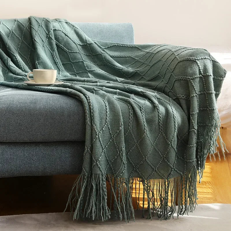 Gestrickte Decke aus Acryl, weich und warm, mit skandinavischem Muster, Sofadecke für Schlafzimmer und Wohnzimmer, dekorative Decke | Sansoti