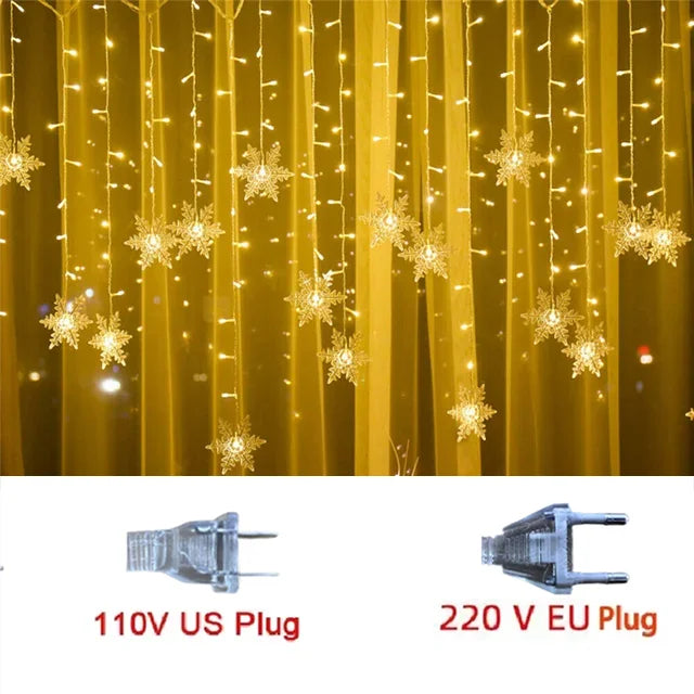 LED snowflake curtain light 320cm, decorative, with eight modes, copper wire, warm white, atmospheric party lighting | Sansoti