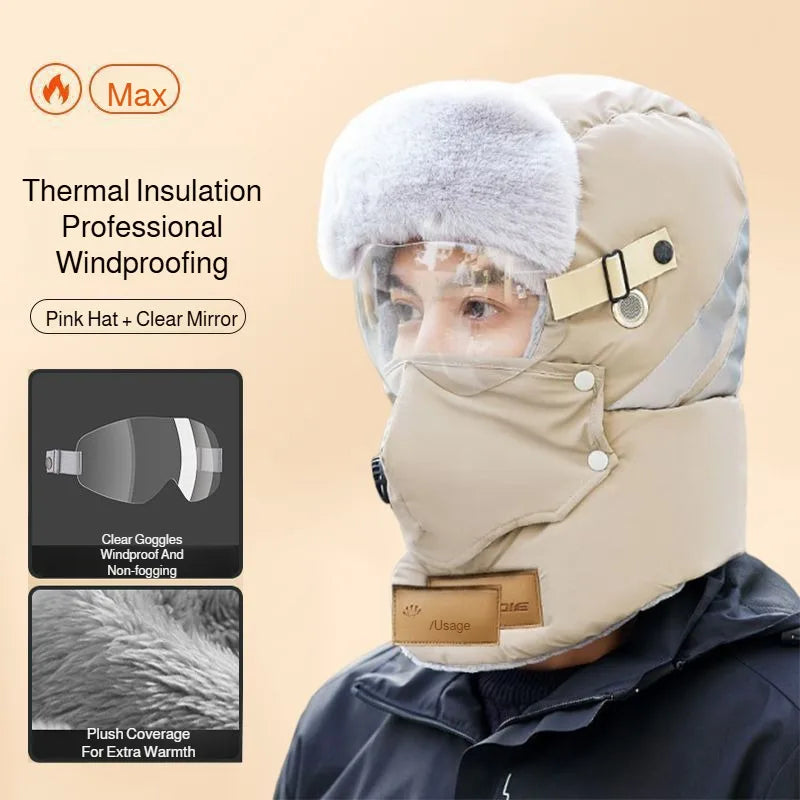 Thermische Wintermütze mit Windschutz und abnehmbarem Gesichtsmaske, unisex, zum Wandern und Skifahren im Winter | Sansoti