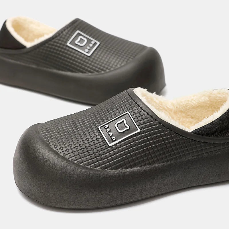 Waterdichte pantoffels met dikke zool pluche voering antislip voor binnen buiten zwart paars unisex comfort | Sansoti