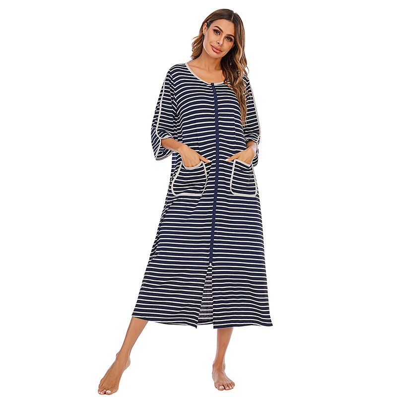Badjas met Capuchon en Rits Fleece Ochtendjas met Zakken Dames Lange Mouwen Homewear Zwangerschap Comfortabel | Sansoti