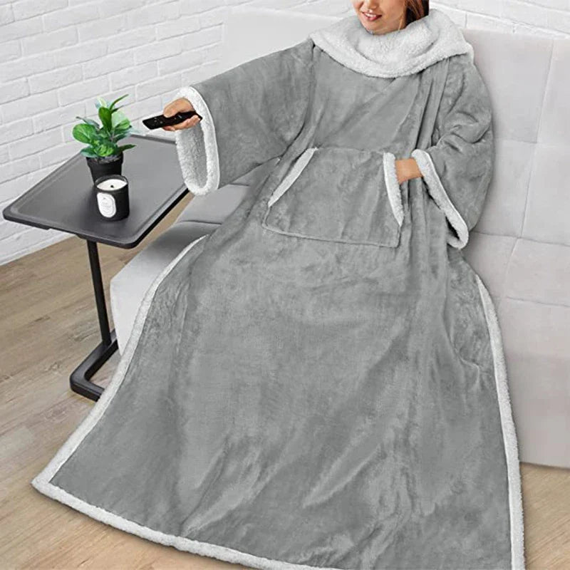 Tragbare Sherpa-Decke mit Ärmeln und Fußtasche für ultimativen Entspannungskomfort zu Hause, Winter-Lounge zum Relaxen | Sansoti