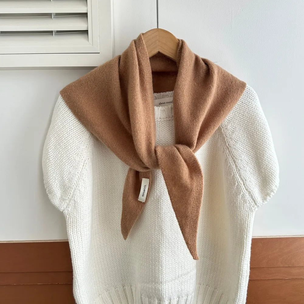 Knitted Wool Triangle Shawl 60x130 cm Winter Scarf for Women Solid Warm Headscarf Autumn Winter Accessory | Sansoti