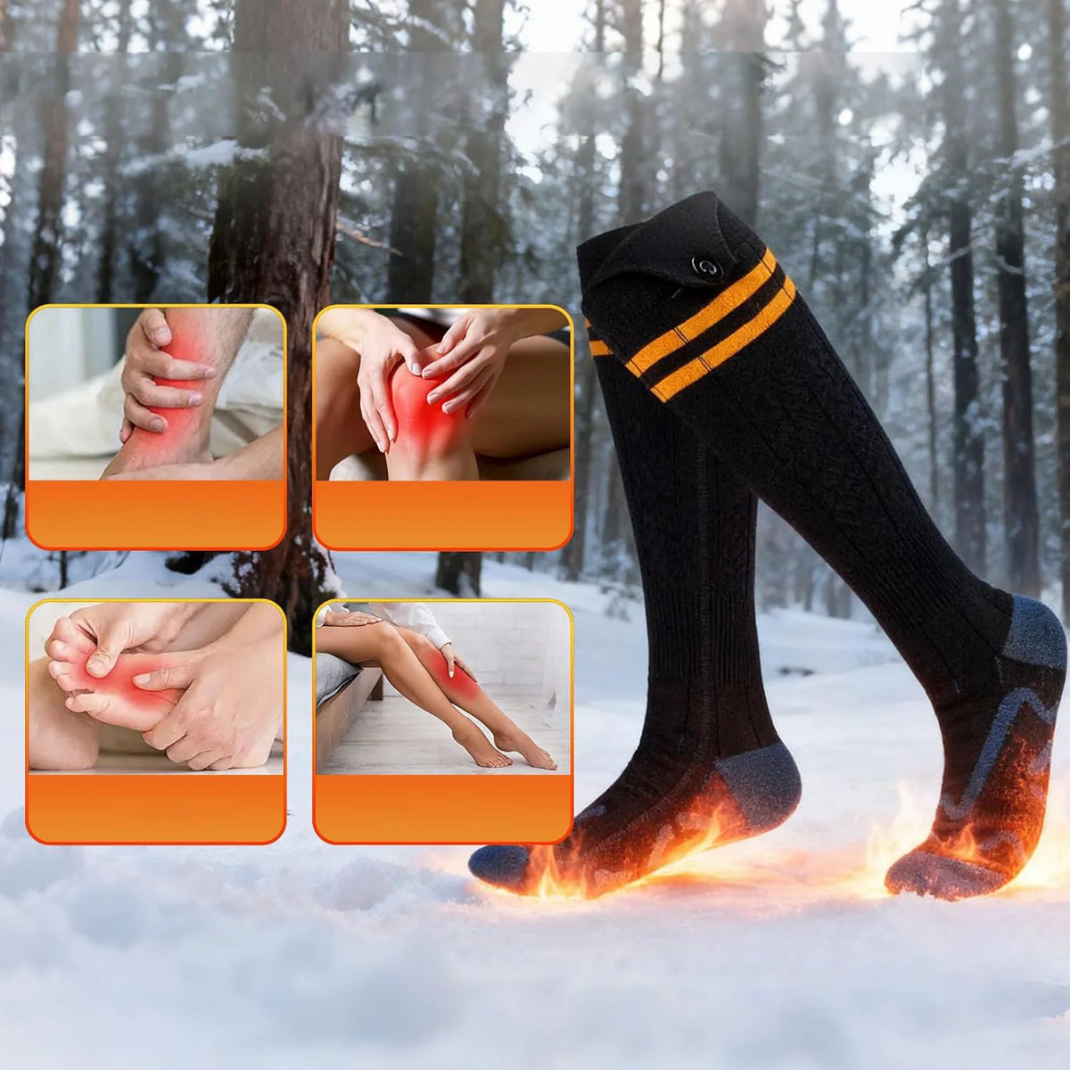 Heated Socks with Power Bank, Black Modal Cotton, 4 Temperature Settings, Winter Sports, Ice Skating, Hunting, Outdoor | Sansoti
