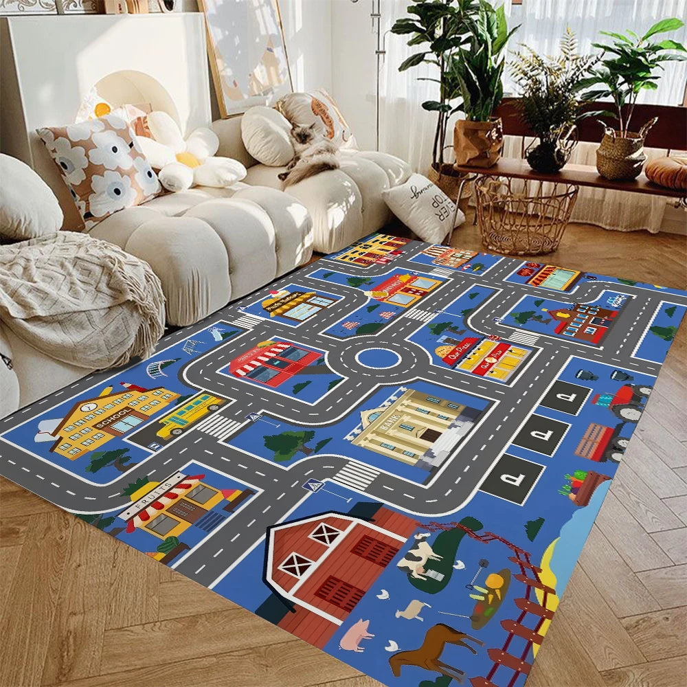 Teppich Kinderzimmer Auto Spielmatte Stadtverkehr Rutschfest Waschbar | Restfield