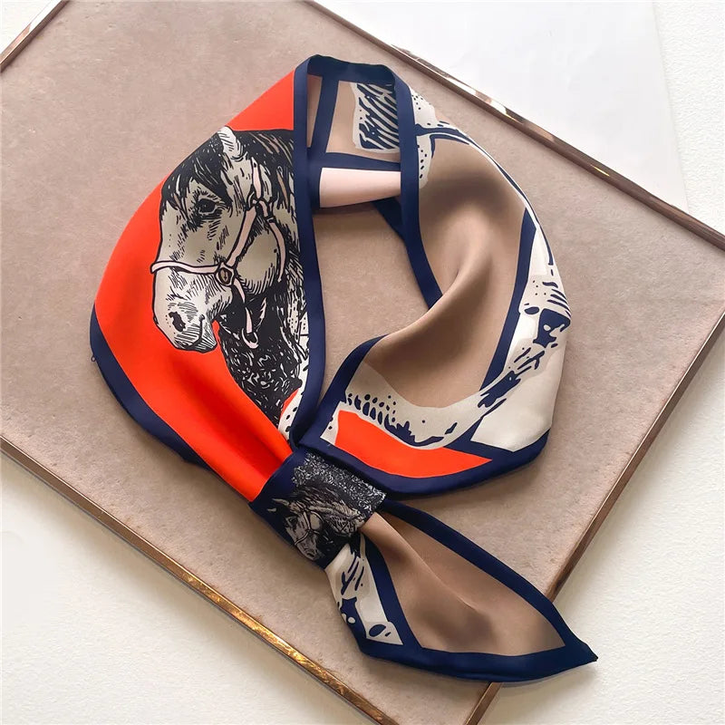 Satin Neck Scarf with Animal Print 76x13cm Decorative Ribbon Scarf Polyester Accessory for Women Autumn Winter | Sansoti