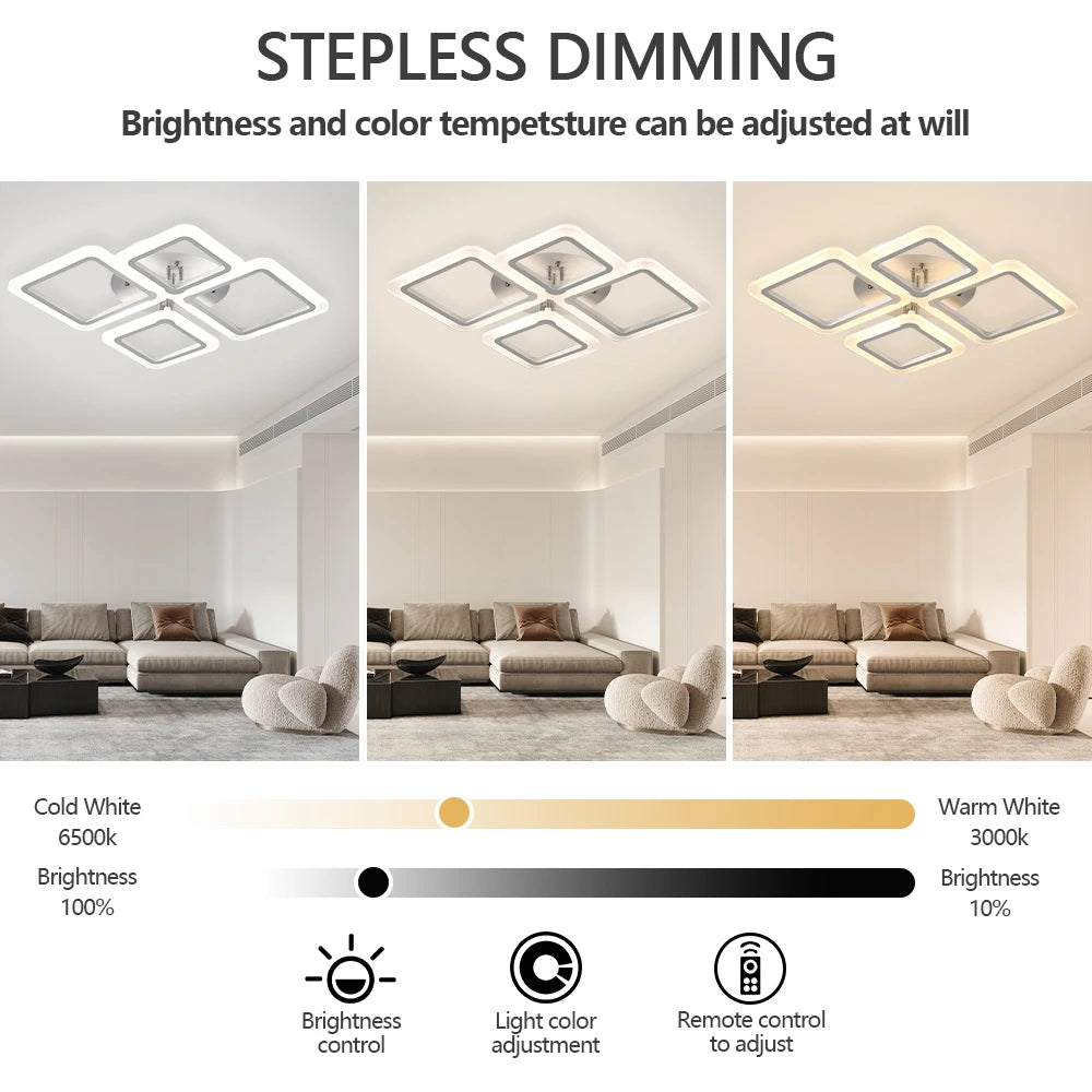 LED-Deckenleuchte Dimmbar Quadratisch Acryl Weiß Fernbedienung Wohnzimmer Schlafzimmer Modern 35W-160W Deckenlampe Arbeitszimmer | Restfield