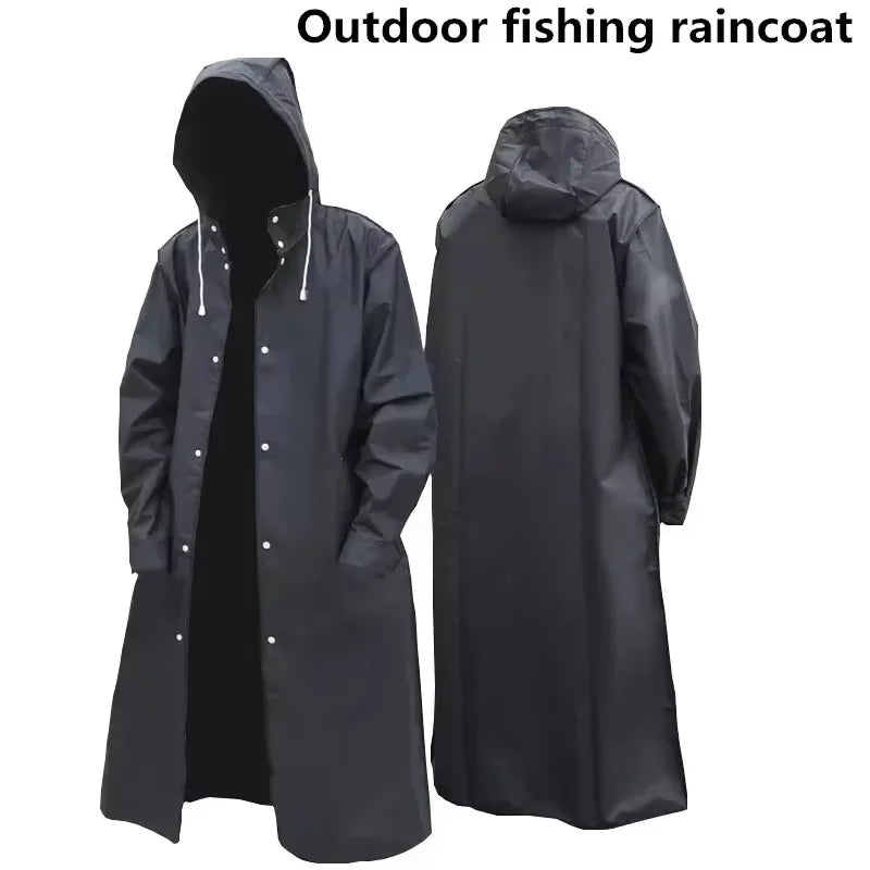 Extra Long Waterproof Raincoat Unisex Black with Hood for Outdoor Hiking Fishing Cycling Camping | Sansoti